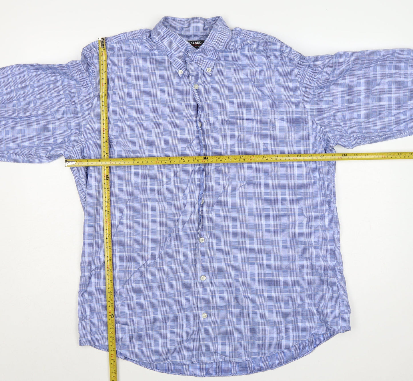Kirkland Signature Men's Blue Check 17 Traditional Fit Non-Iron Shirt