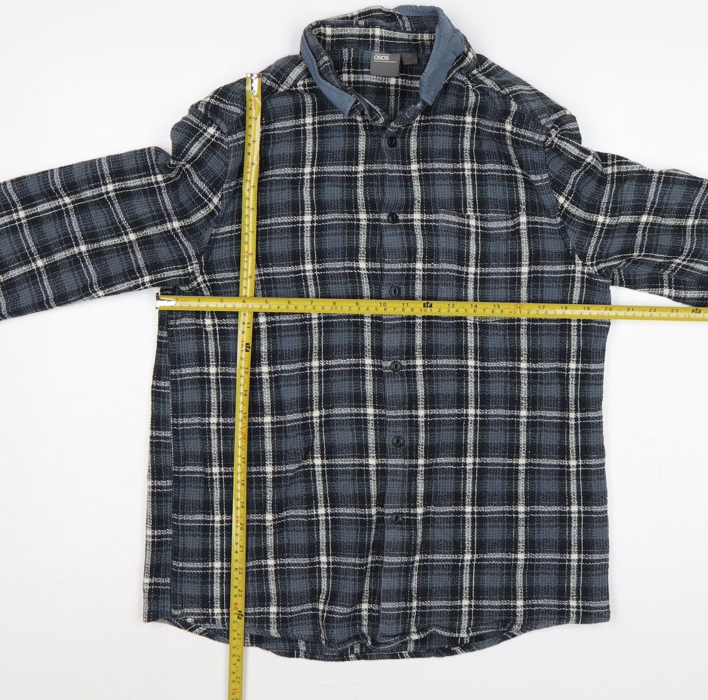 ASOS Men’s Blue Check Long Sleeve Button-Up Shirt Size L