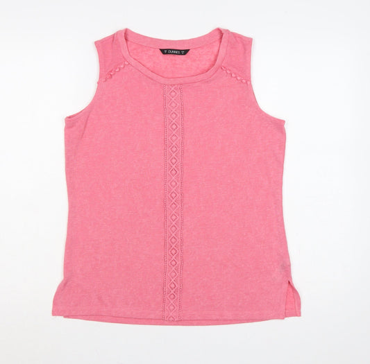Dunnes Women Pink M Sleeveless Jersey Tank Top Crochet Trim