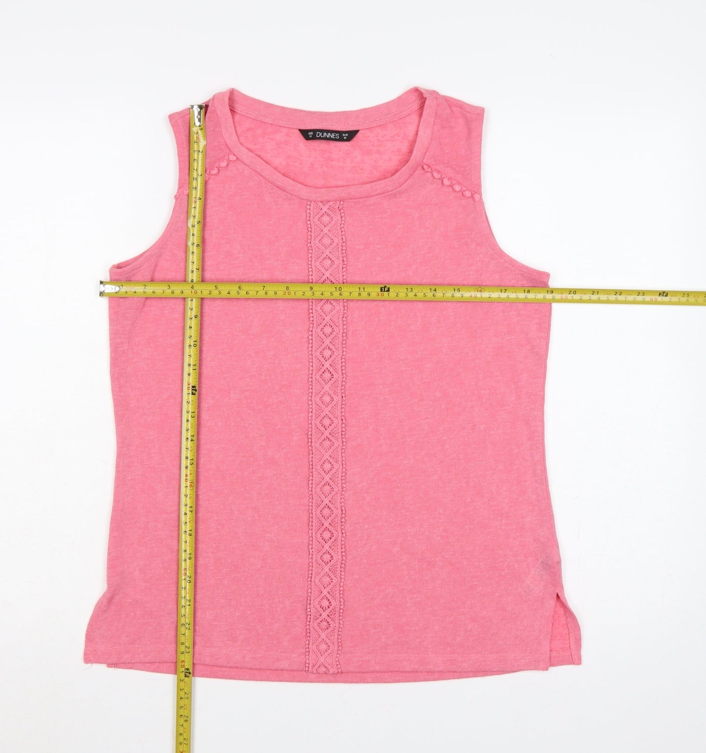 Dunnes Women Pink M Sleeveless Jersey Tank Top Crochet Trim