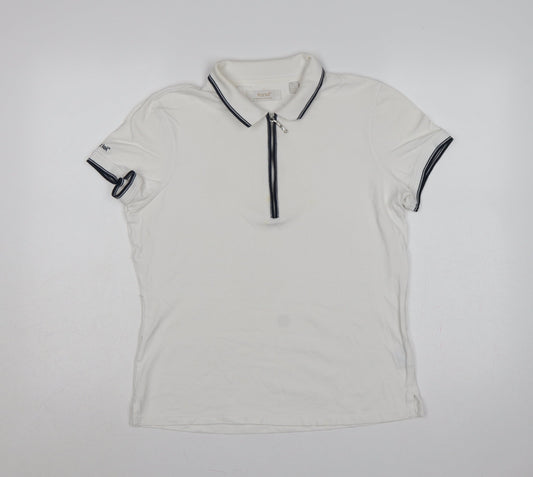 Kartel Women White UK 12 Classic Zip Polo Shirt Cotton Stretch