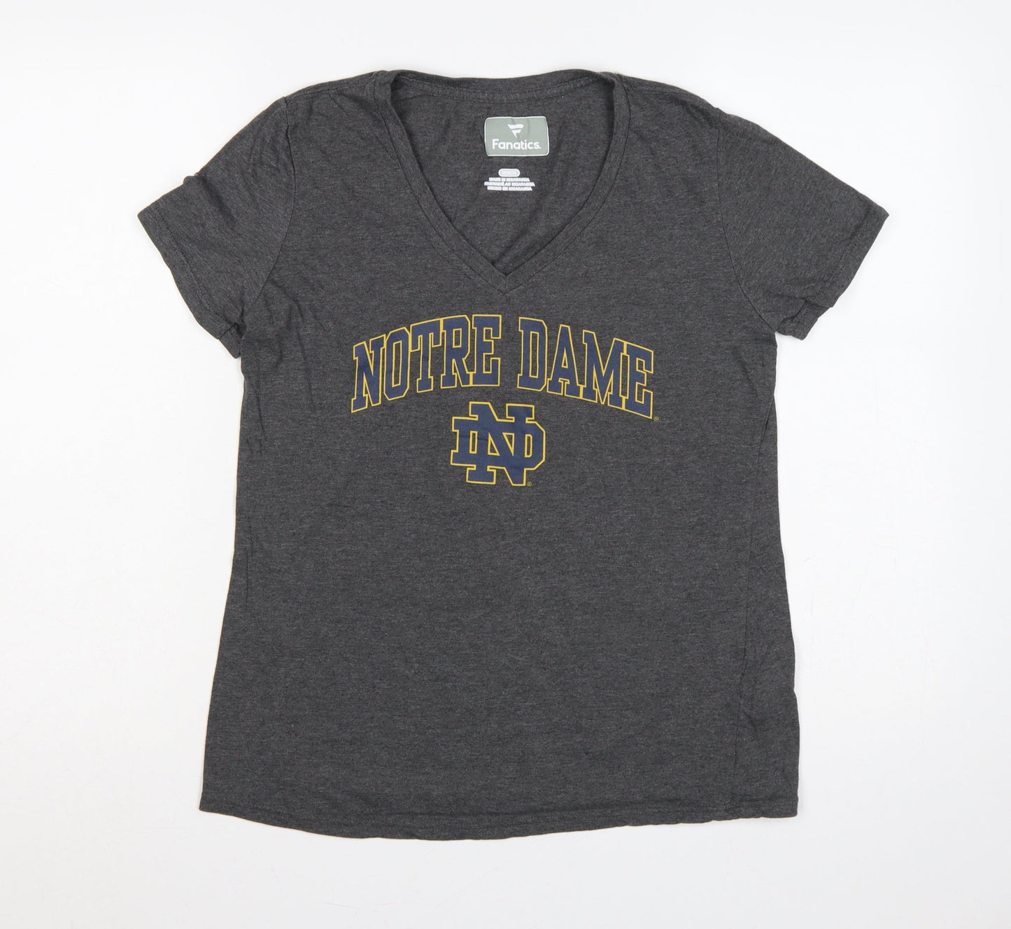 Fanatics Women Grey M Notre Dame V-Neck Short Sleeve Jersey T-Shirt