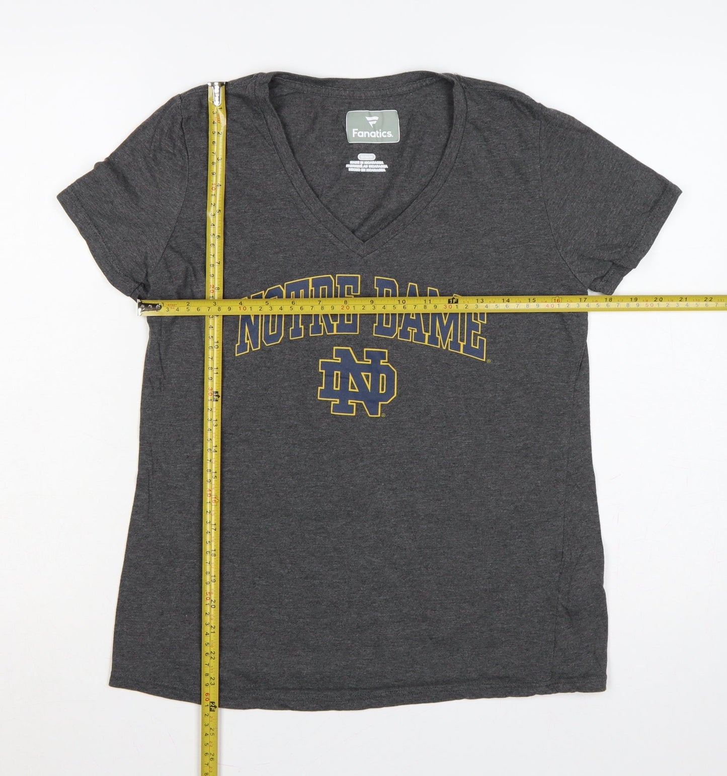 Fanatics Women Grey M Notre Dame V-Neck Short Sleeve Jersey T-Shirt