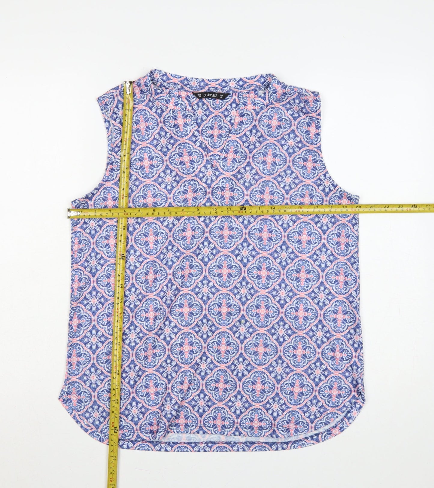 Dunnes Stores Women’s Blue Pink Geometric Sleeveless Tank Top UK 14