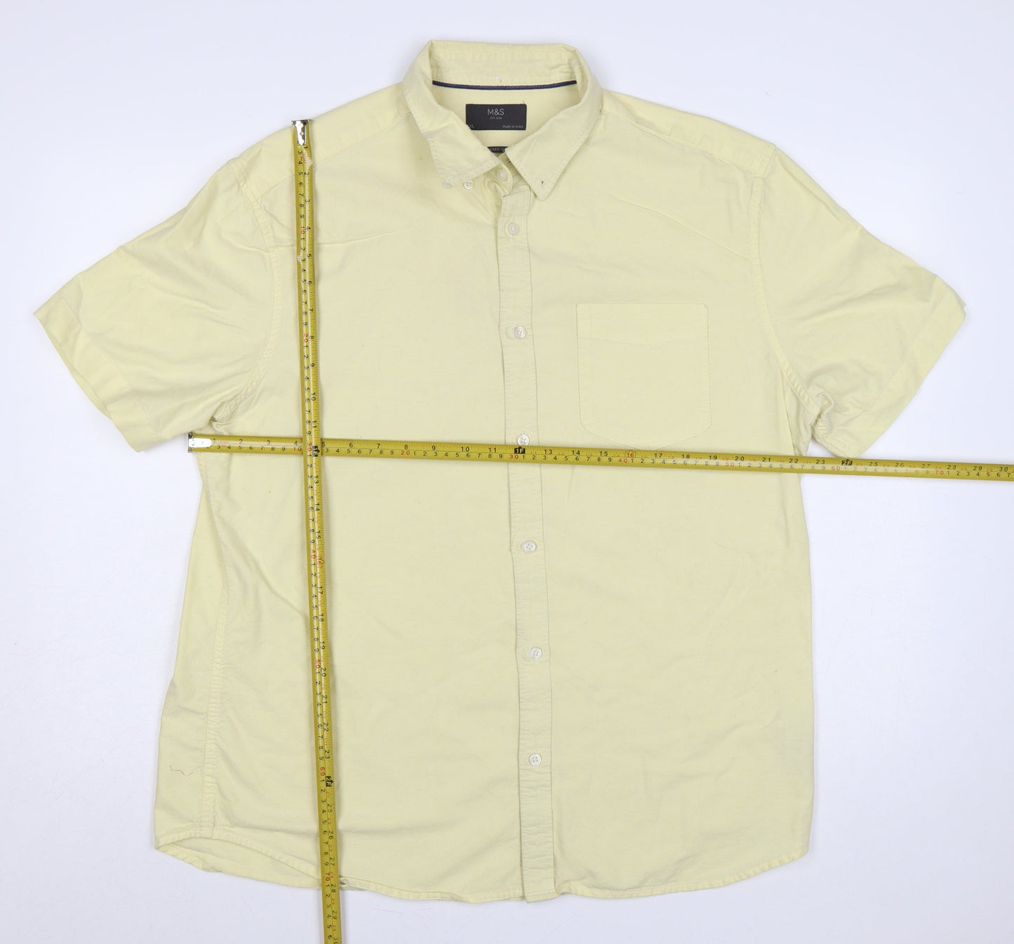 Marks and Spencer Men Yellow XL Oxford Button-Down Short Sleeve Shirt