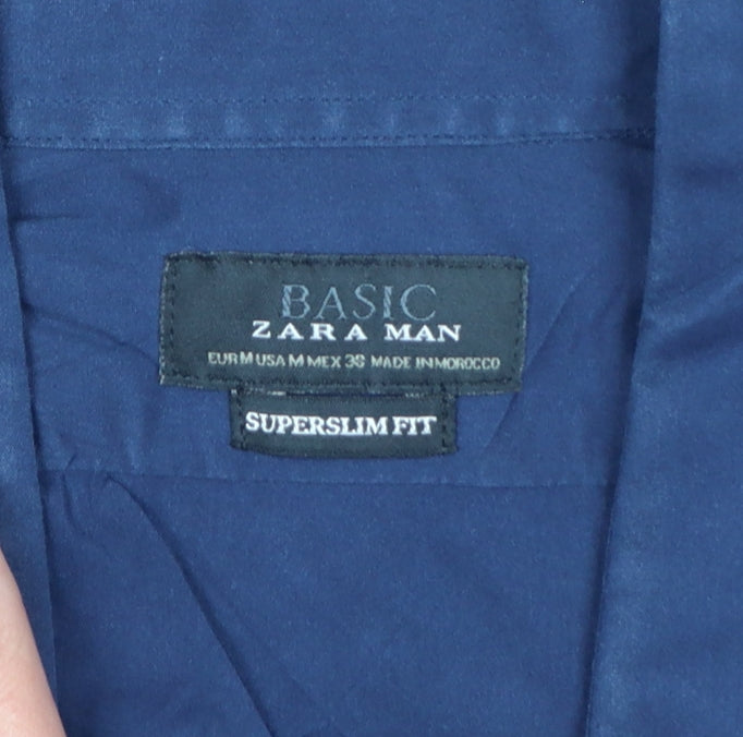 Zara Man Blue M Extra-Slim Fit Long Sleeve Button-Up Shirt