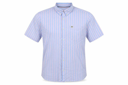 Marks & Spencer Men's Blue Pink Stripe M Regular Fit Short Sleeve Shirt