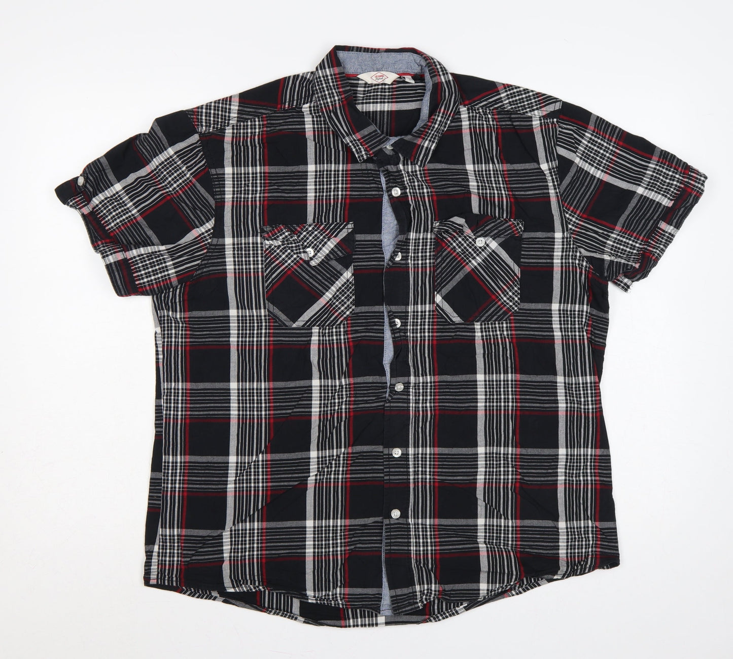Lee Cooper Men’s Black Plaid Short Sleeve Button-Up Shirt L Cotton