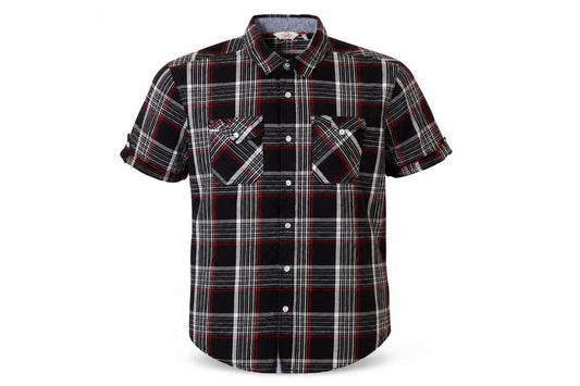 Lee Cooper Men’s Black Plaid Short Sleeve Button-Up Shirt L Cotton