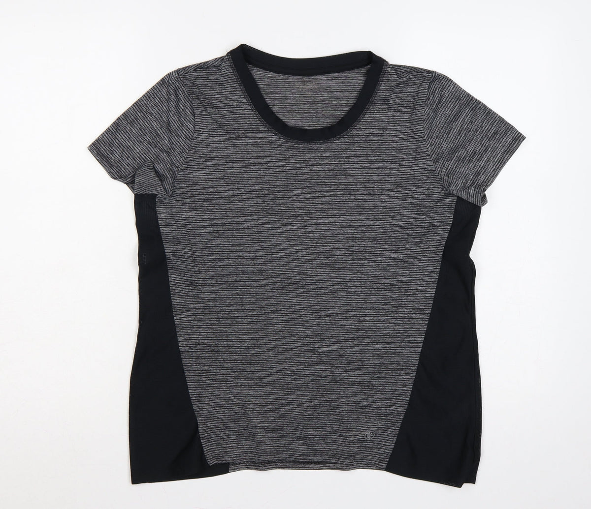 Front view of Dunnes Women Grey M Athletic Mesh Panel Running T-Shirt
