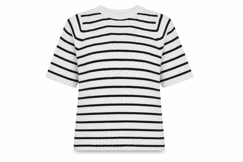 Marks & Spencer Women White Black Stripe Ribbed Jumper Size S