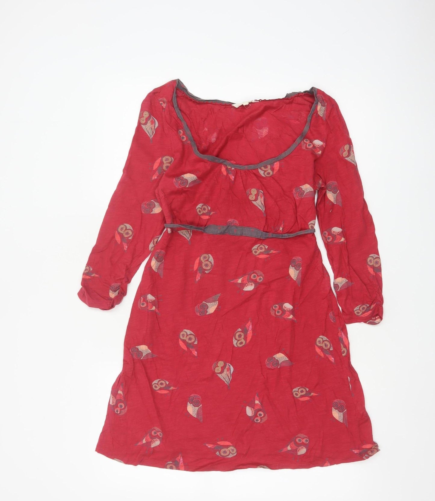 Little Stuff Women Red Owl Print Fit & Flare Dress UK 10 Cotton