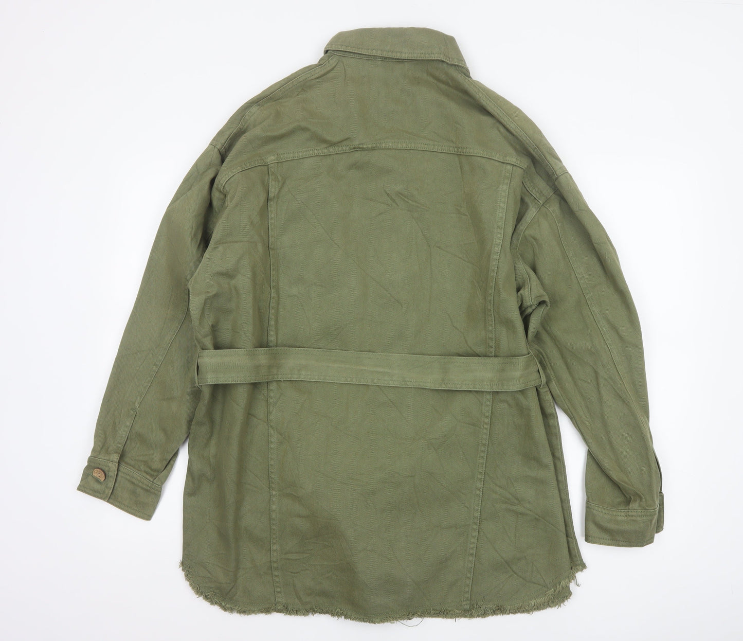 Zara Women Green S Military Belted Cotton Twill Jacket