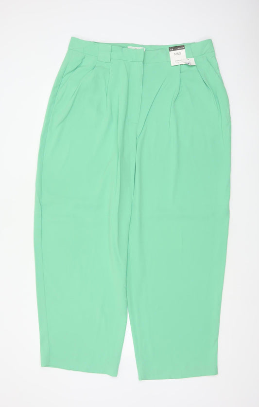 M&S Women Green Size 18 Regular Pleated Tapered Dress Trousers