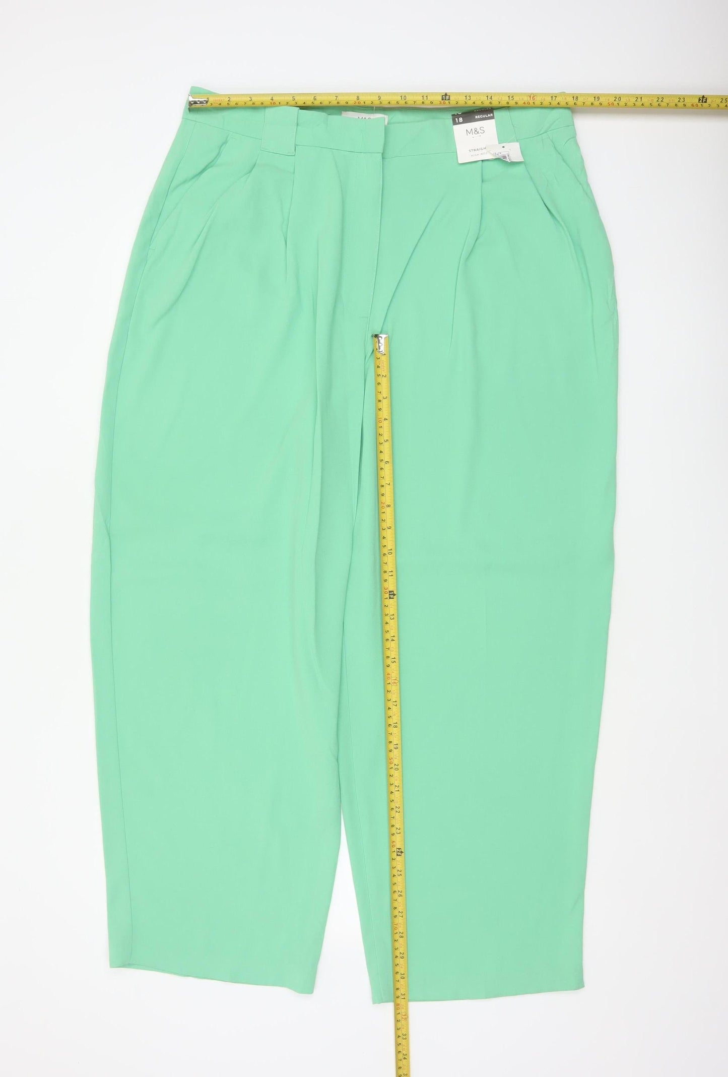 M&S Women Green Size 18 Regular Pleated Tapered Dress Trousers