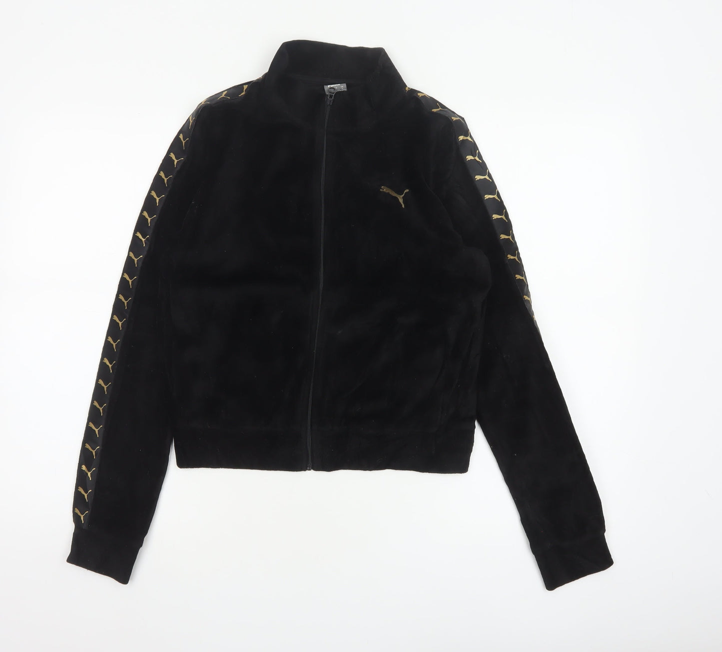 Puma Women’s Black S Velour Logo Tape Full Zip Cropped Jacket