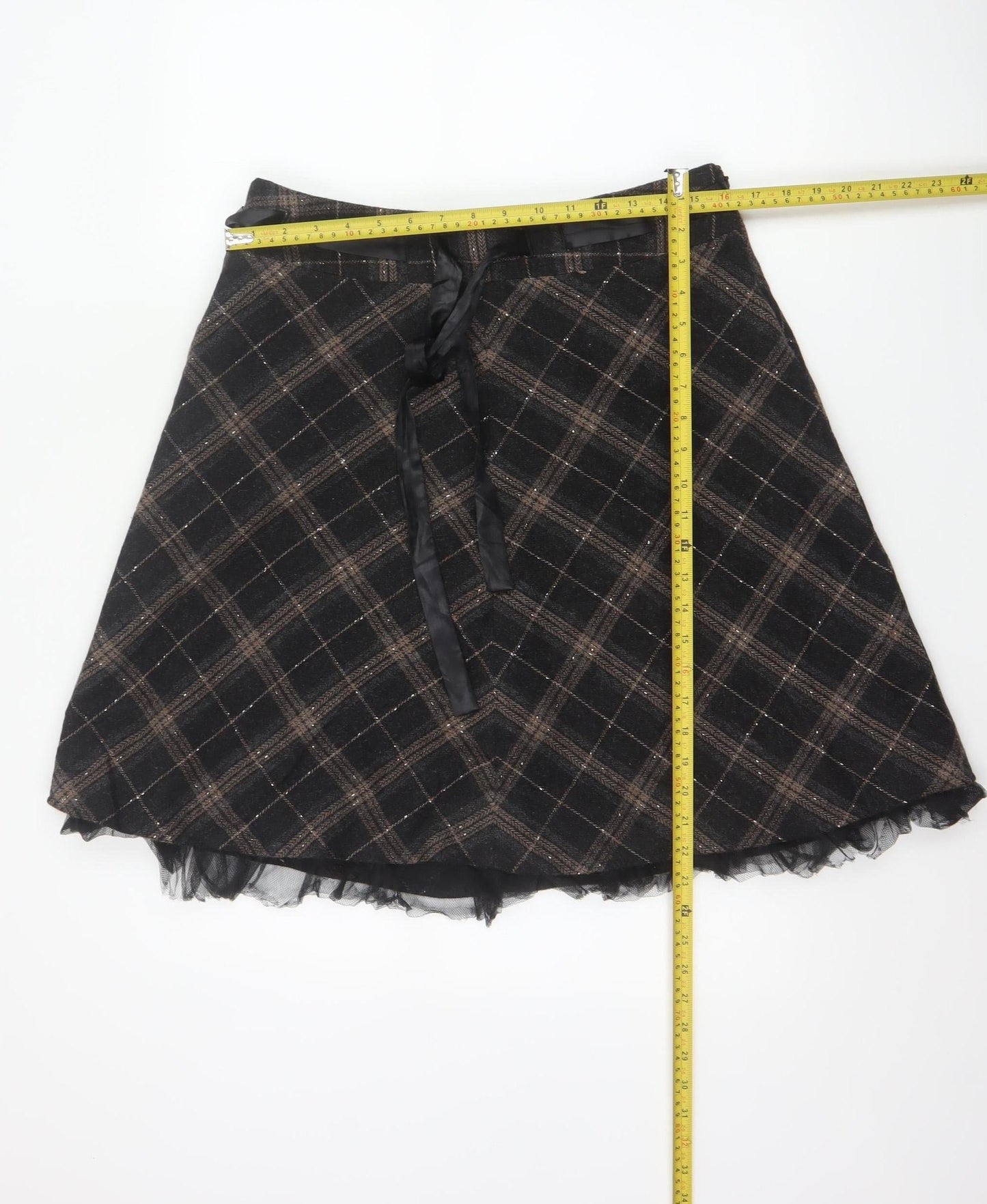 Vila Clothes Women’s Black Plaid Wool Blend Flare Skirt Size L