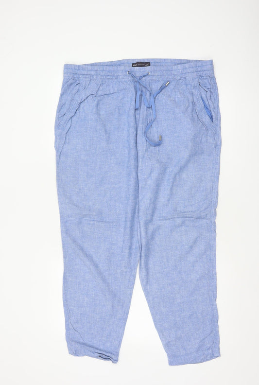 Marks and Spencer Women Blue Linen Blend Jogger Trousers UK 18