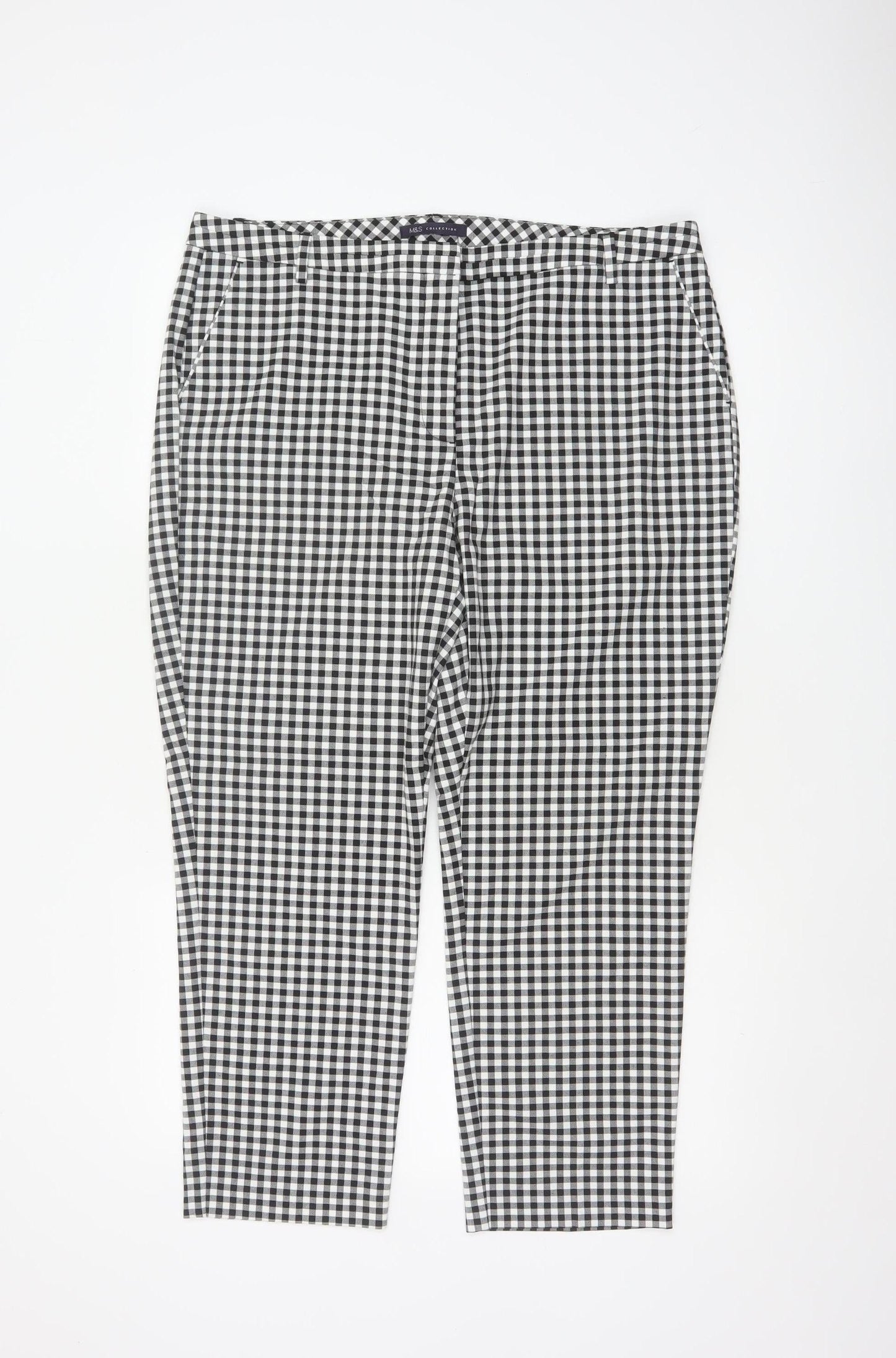 Marks & Spencer Women's Black White Gingham Tapered Trousers UK 16