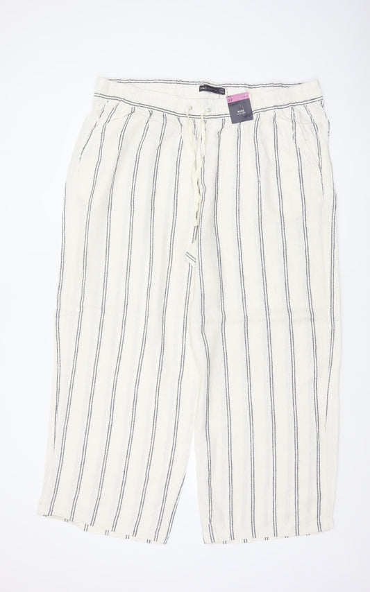 Marks & Spencer Women’s Ivory Stripe Wide Leg Trousers UK 22 Short