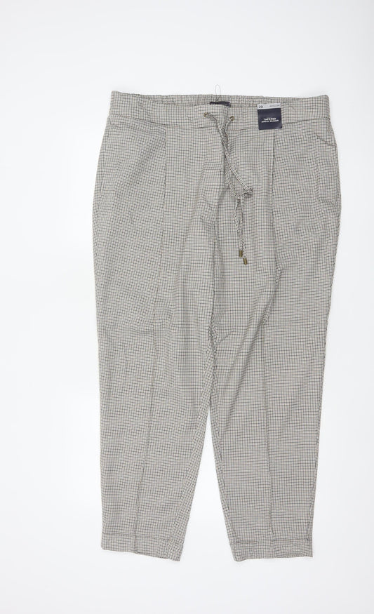 M&S Women’s Beige Check Tapered Ankle Grazer Trousers UK 20 Regular