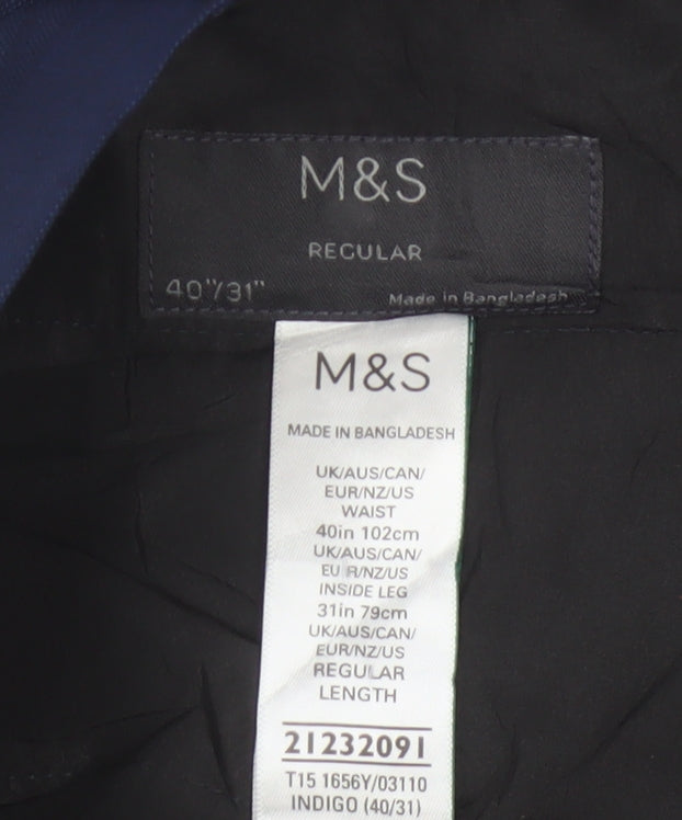Marks and Spencer Men Blue 40in Regular Dress Trousers 40W 31L