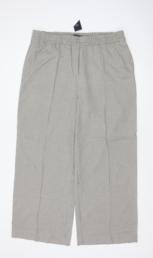 Marks & Spencer Women's Beige Check Wide-Leg Trousers UK 20 Regular