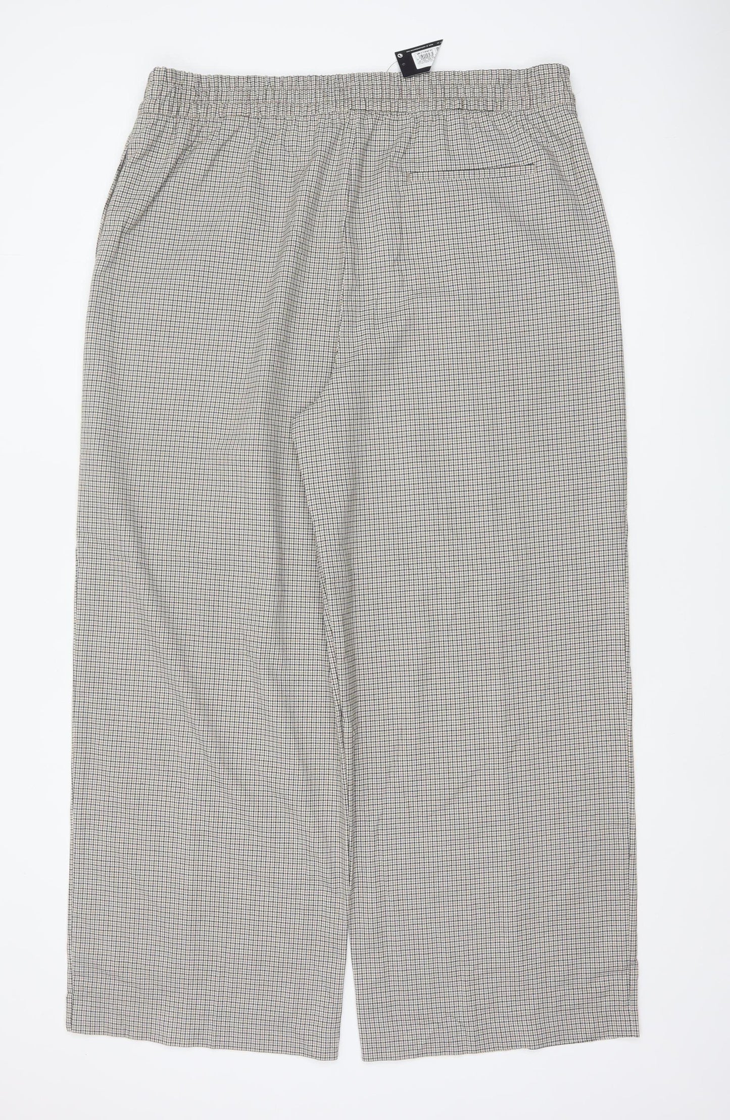 Marks & Spencer Women's Beige Check Wide-Leg Trousers UK 20 Regular
