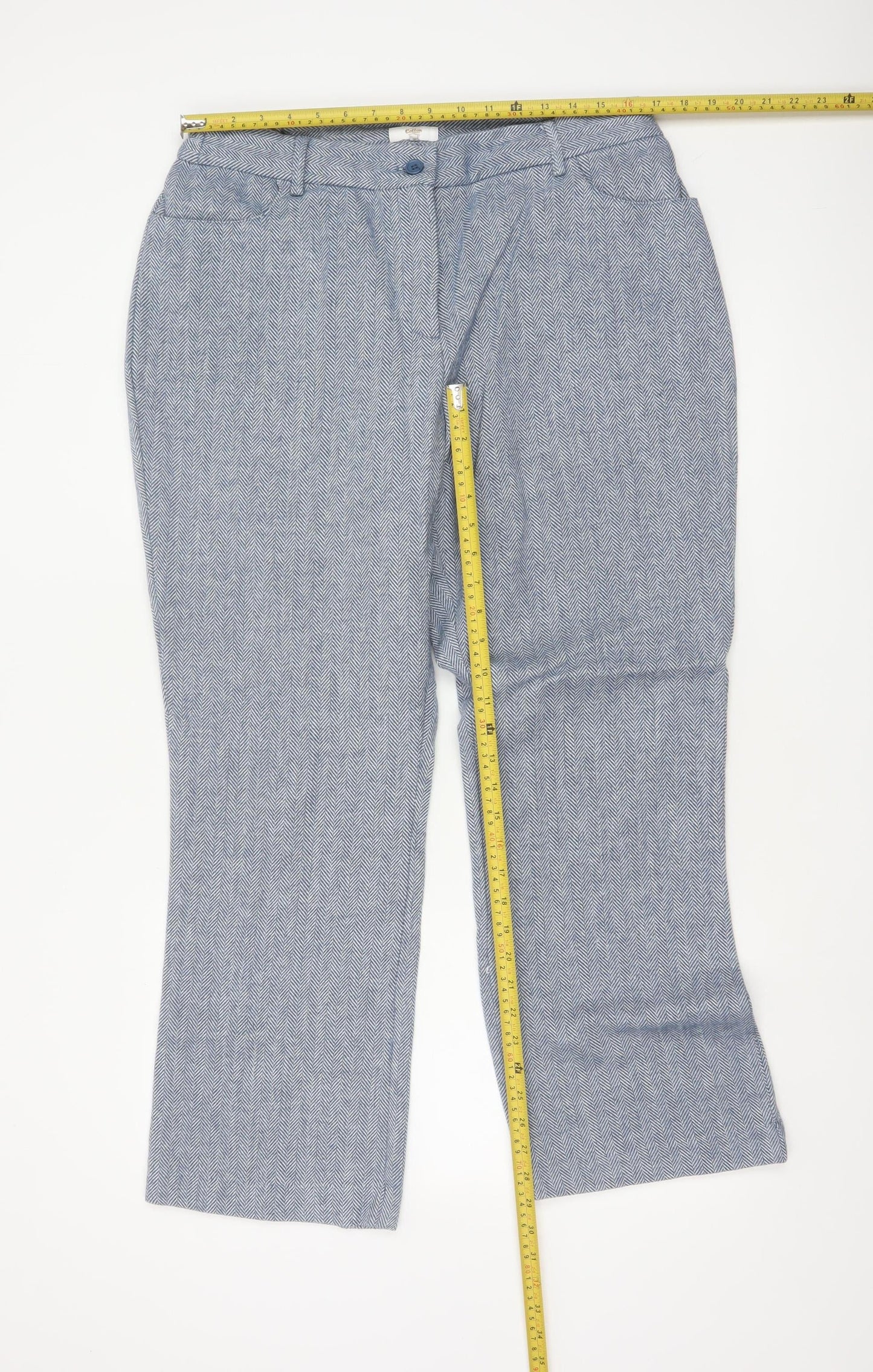 Cotton Traders Women Blue Herringbone Wool Blend Tailored Trousers UK 16