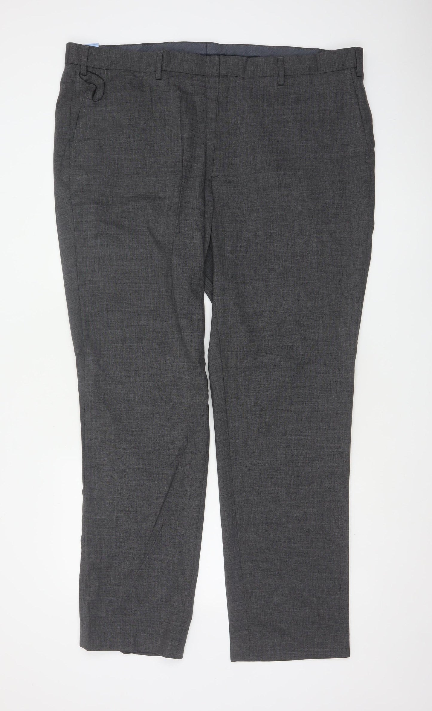 Marks and Spencer Men's Grey 44 Wool Blend Regular Fit Dress Trousers
