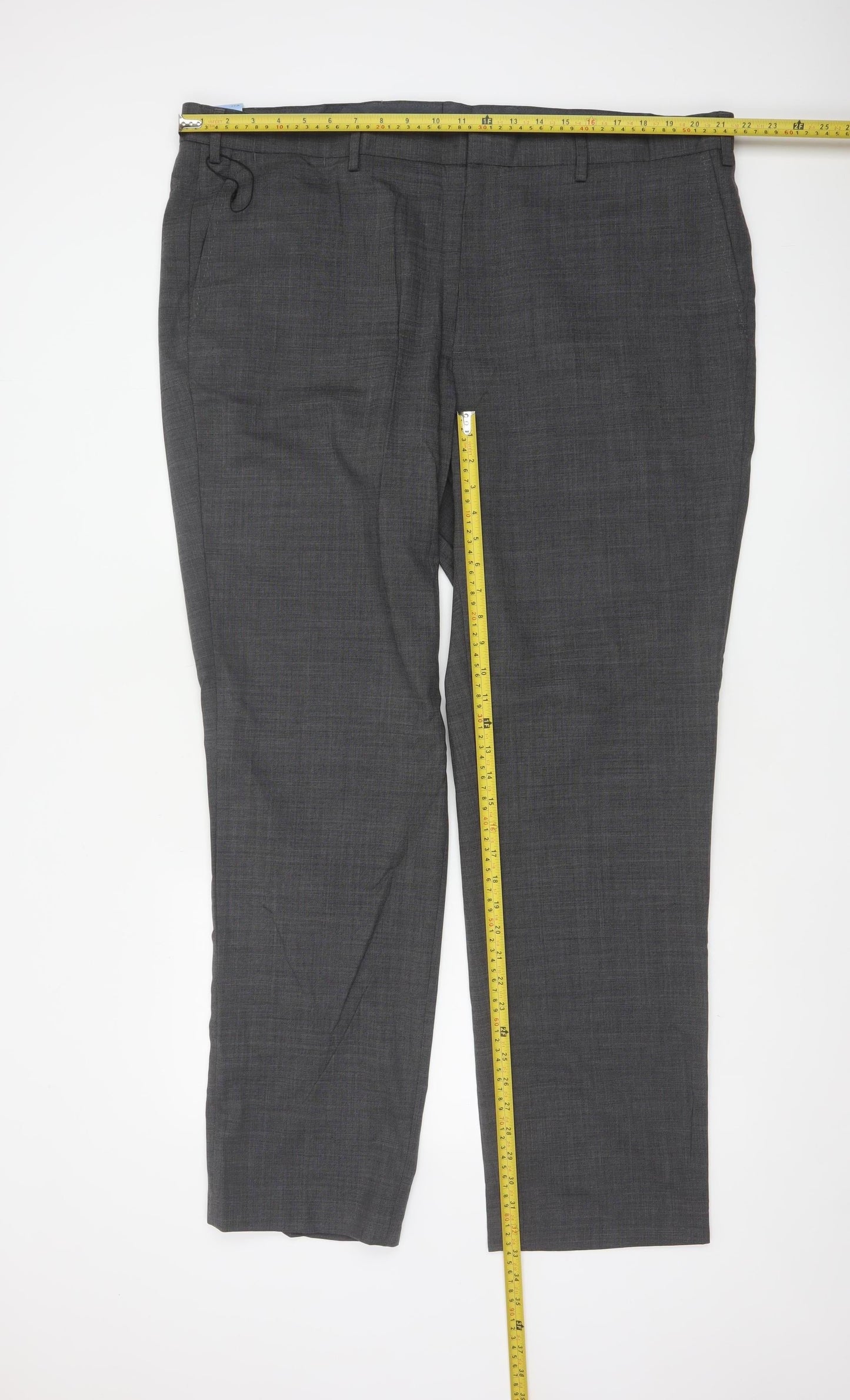 Marks and Spencer Men's Grey 44 Wool Blend Regular Fit Dress Trousers