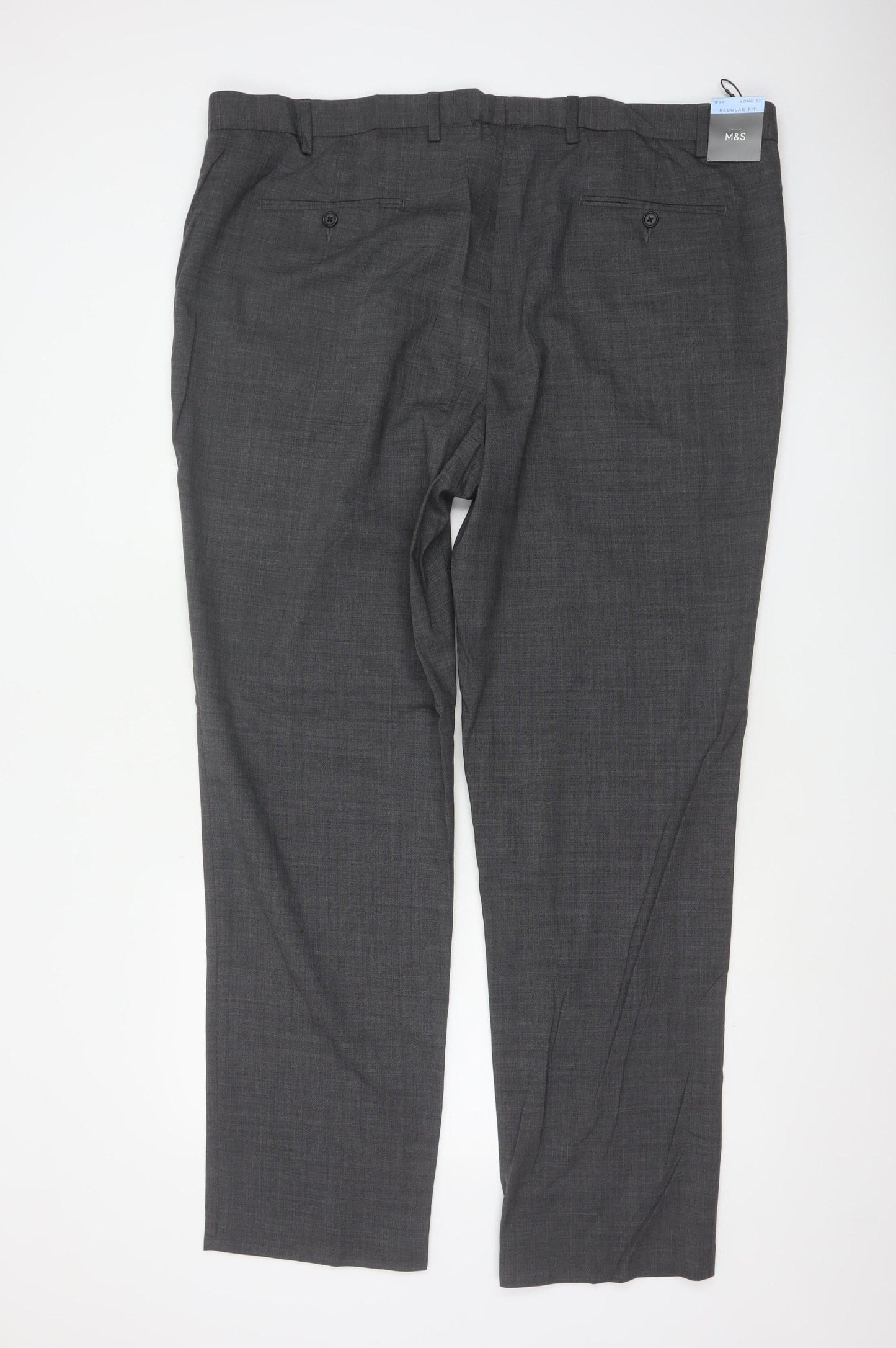 Marks and Spencer Men's Grey 44 Wool Blend Regular Fit Dress Trousers