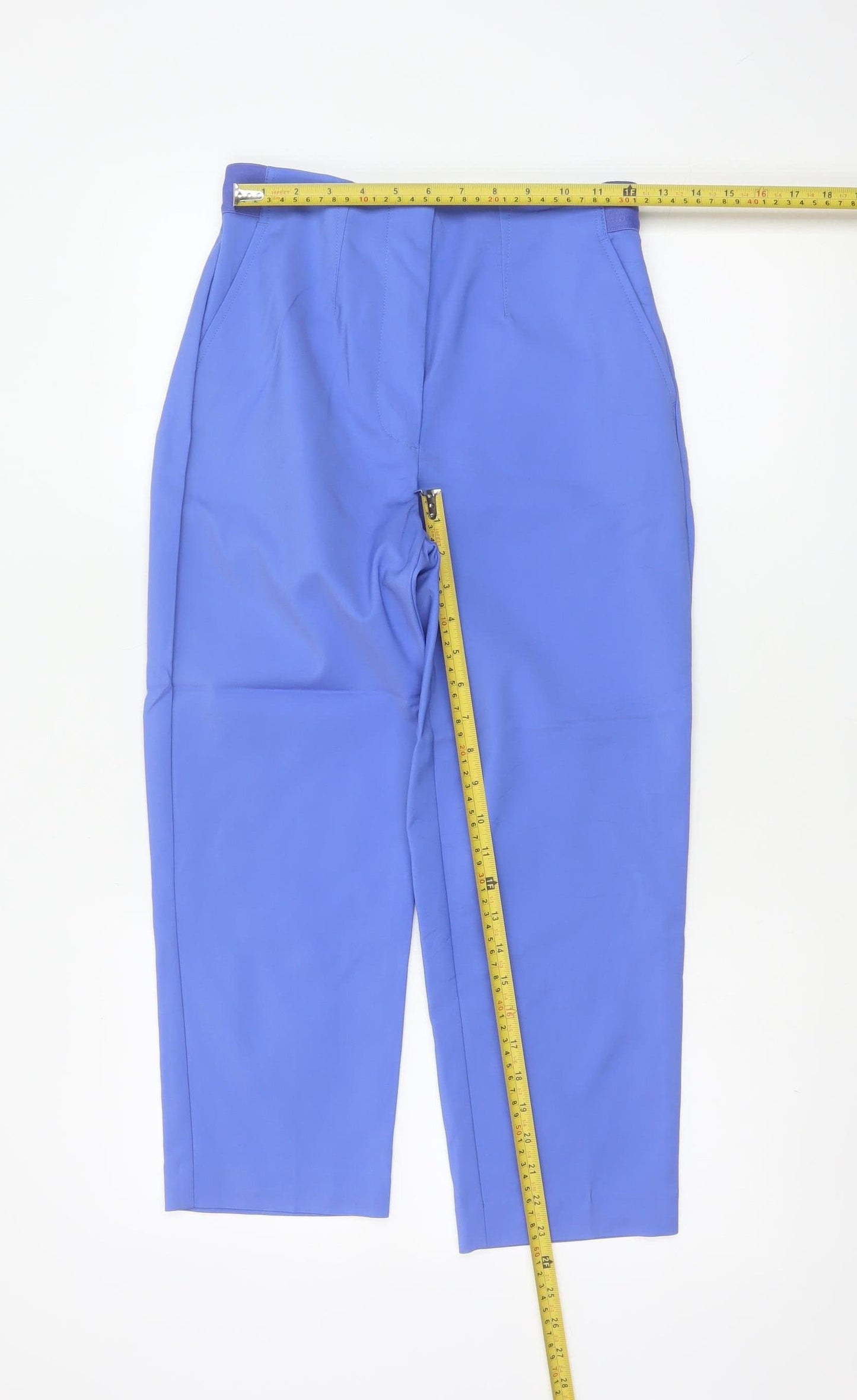 M&S Women’s Blue UK 8 Tapered Smart Trousers Stretch Pockets