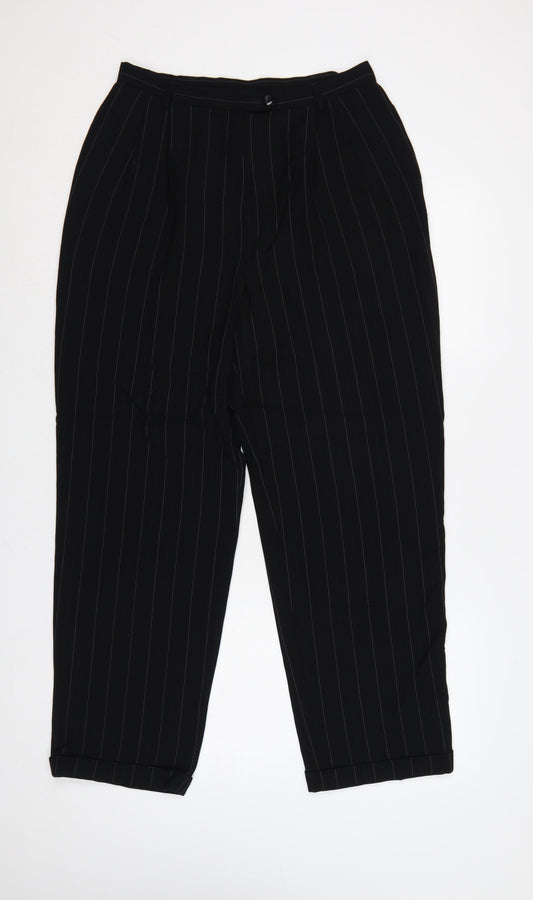 St Michael Marks & Spencer Women Black Pinstripe Wool Trousers UK 14