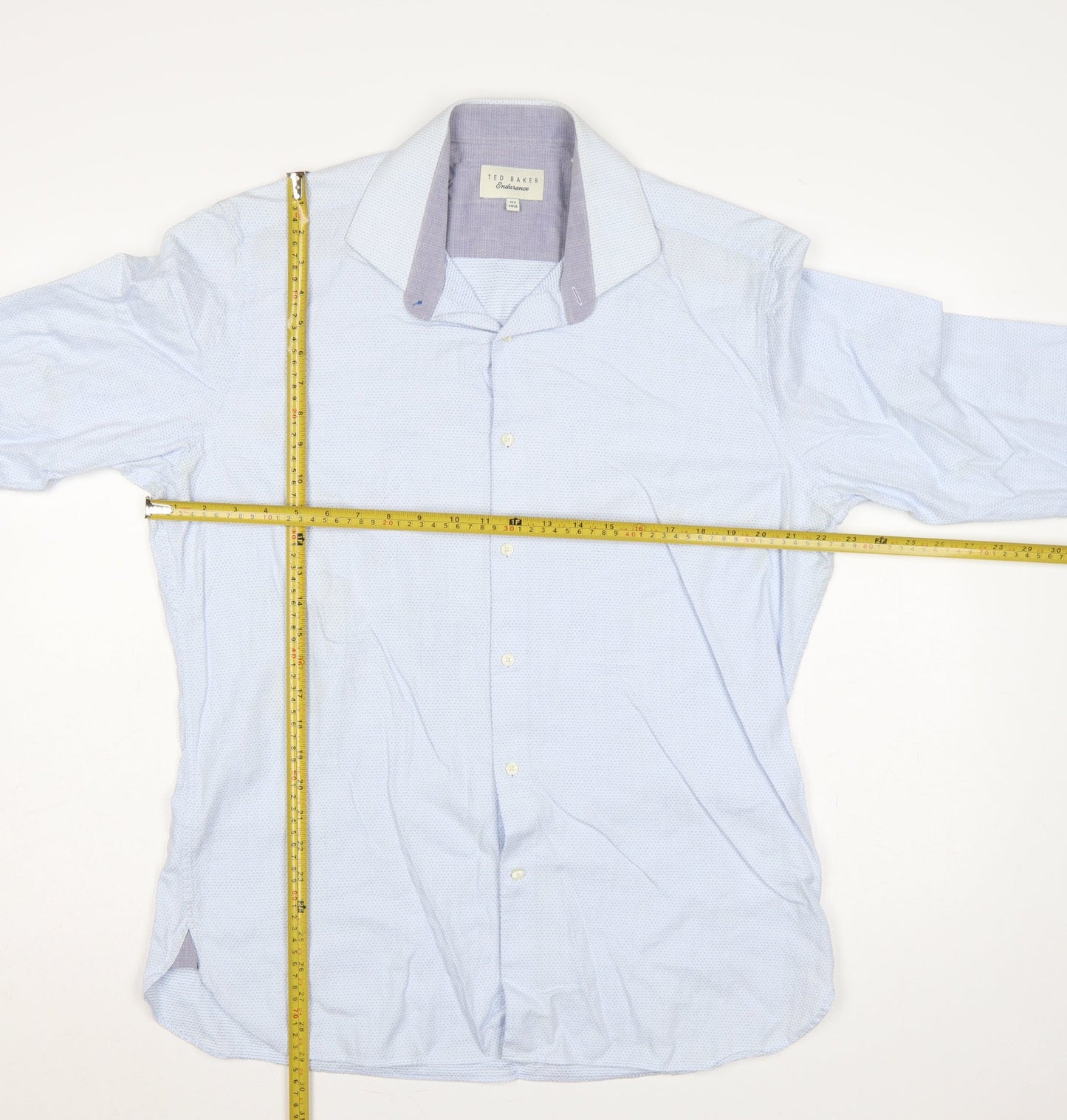 Ted Baker Men Blue 16.5 34/35 Cotton Spread Collar Button-Up Shirt