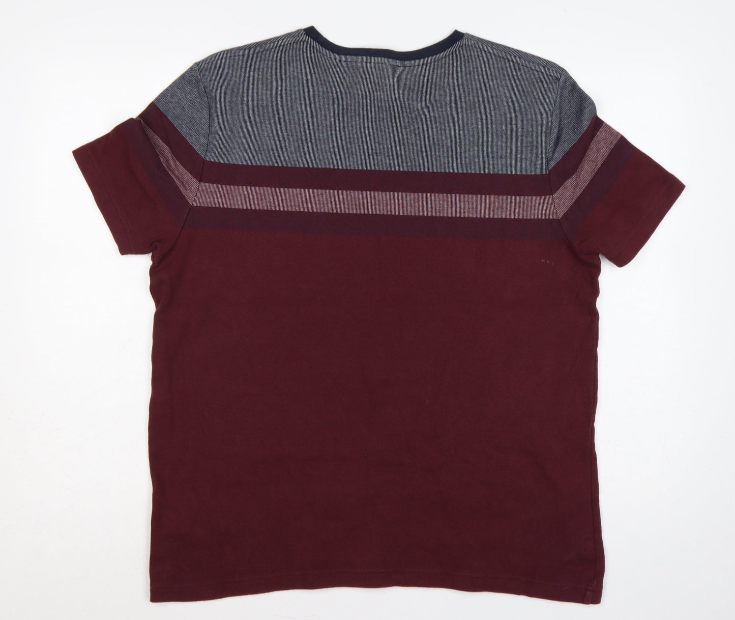 Marks & Spencer Men's Red 2XL Colourblock Stripe Crew Neck T-Shirt