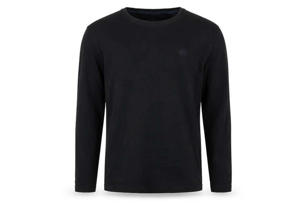 Front view of Henri Lloyd Men's Black L Regular Long Sleeve Crew Neck Logo T-Shirt