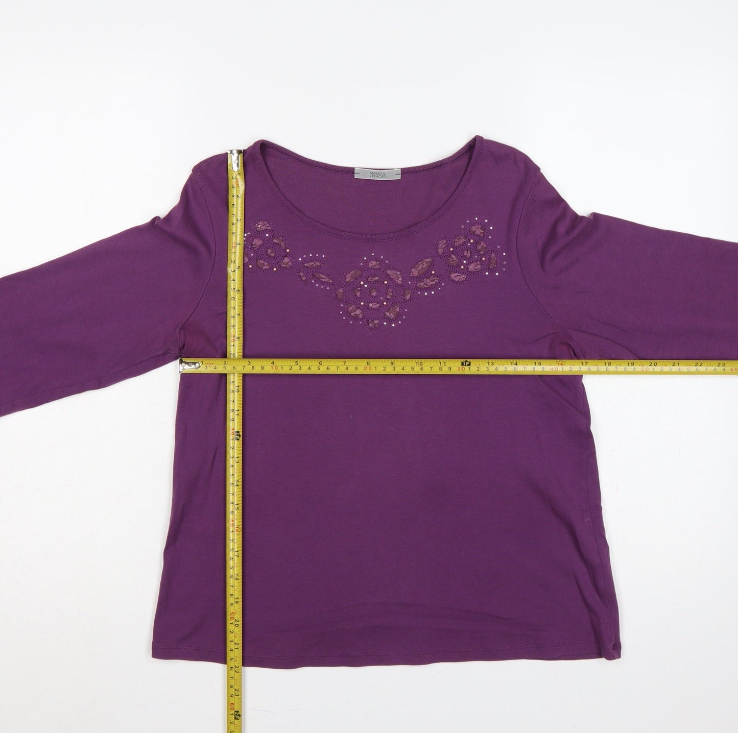 Marks and Spencer Women Purple UK 14 Embellished 3/4 Bell Sleeve Top