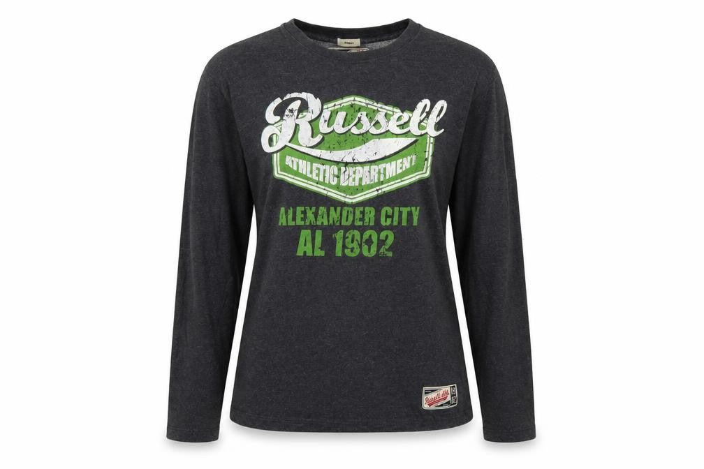 Russell Womens Athletic Grey S Long Sleeve Graphic T-Shirt