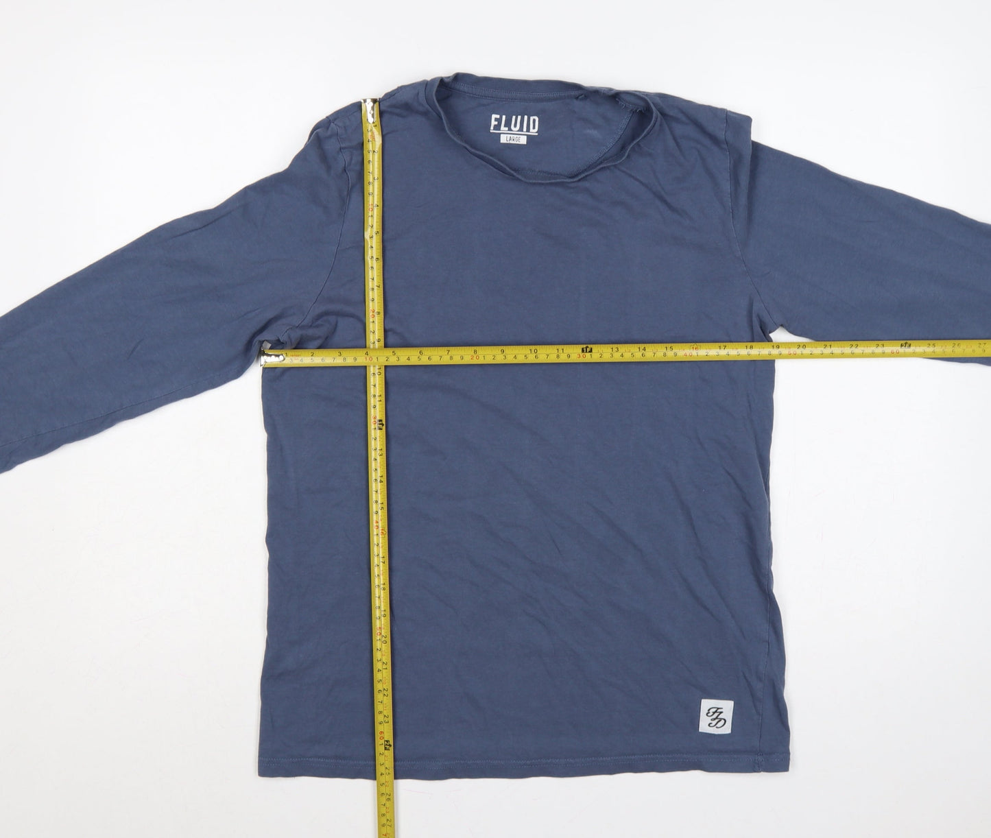 Fluid Men’s Blue Large Long Sleeve Crew Neck Cotton T-Shirt