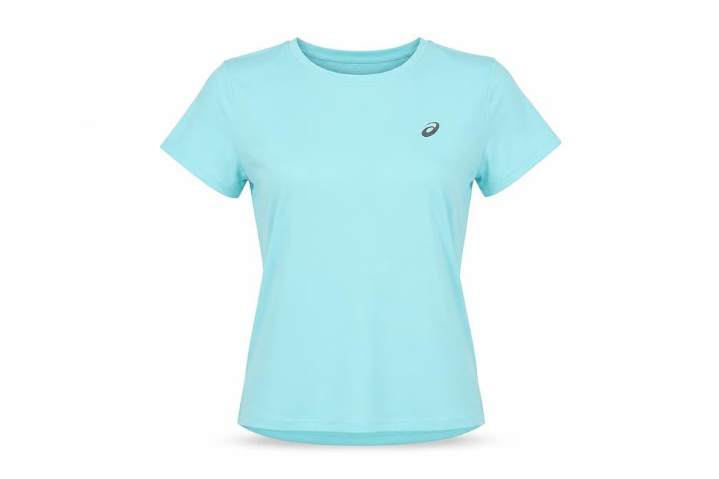 Front view of Asics Women Blue M Athletic Motion Dry Reflective Running T-Shirt
