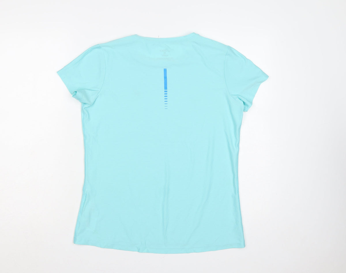Close-up detail of Asics Women Blue M Athletic Motion Dry Reflective Running T-Shirt