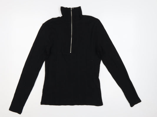 River Island Women Black UK 14 Ribbed Jersey High Neck Zip Top
