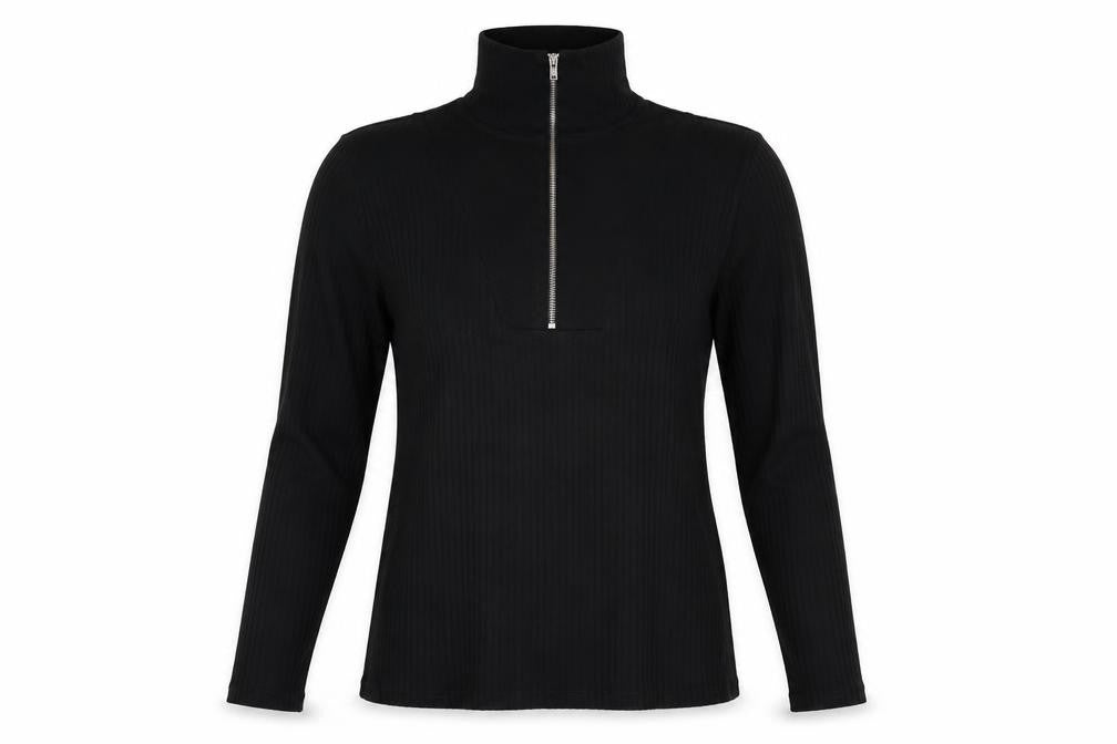 River Island Women Black UK 14 Ribbed Jersey High Neck Zip Top