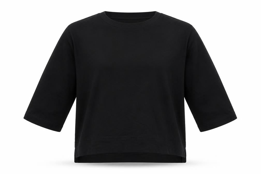 Front view of Kin Women Black S Basic Cotton Jersey 3/4 Sleeve T-Shirt