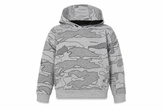 Firetrap Boys Grey Camo Logo Pullover Hoodie 9-10 Years