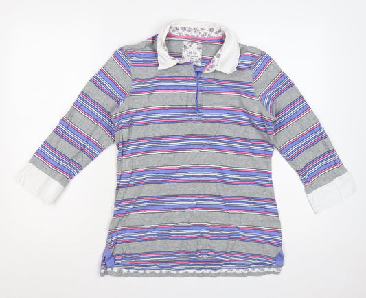 Marks and Spencer Women Multicoloured Size 12 Striped Cotton Polo Top