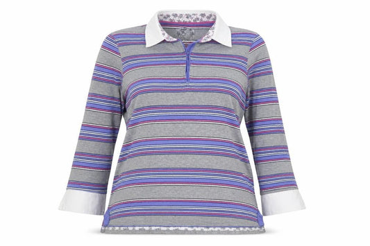 Marks & Spencer Women Multicoloured Size 12 Striped Cotton Polo Top
