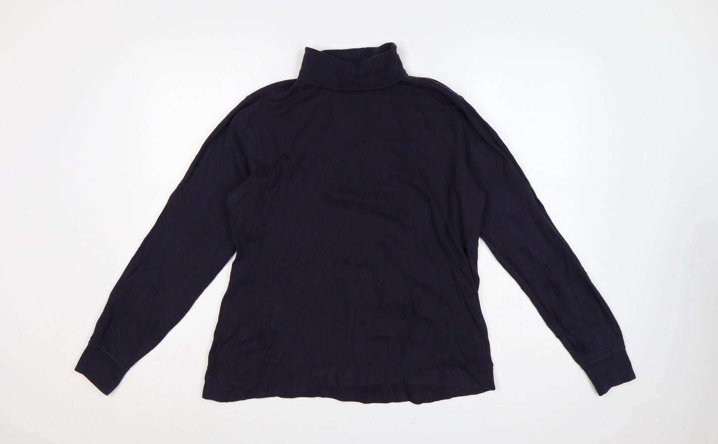 Lands' End Women's Navy UK 12 Basic Roll Neck Long Sleeve T-Shirt