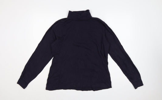 Lands' End Women's Navy UK 12 Basic Roll Neck Long Sleeve T-Shirt
